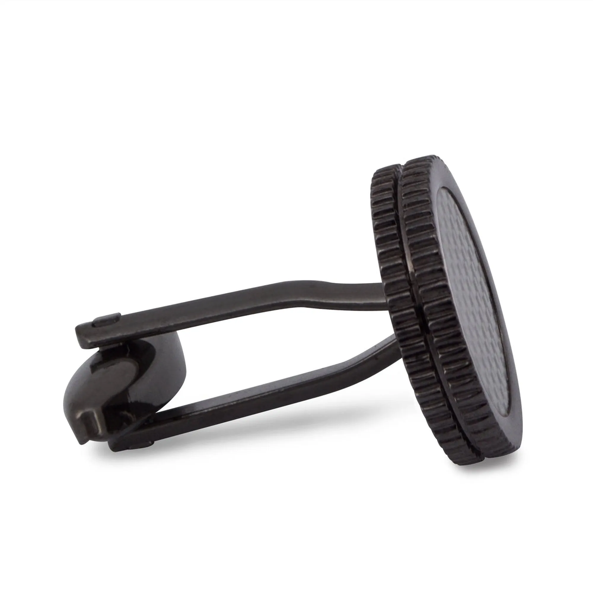 Round Grey Carbon Fibre Cufflinks in Gunmetal  (Online Exclusive)