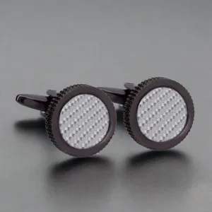 Round Grey Carbon Fibre Cufflinks in Gunmetal  (Online Exclusive)