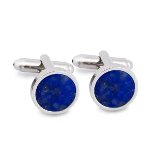 Round Silver Cufflinks with Blue Lapis (Online Exclusive)