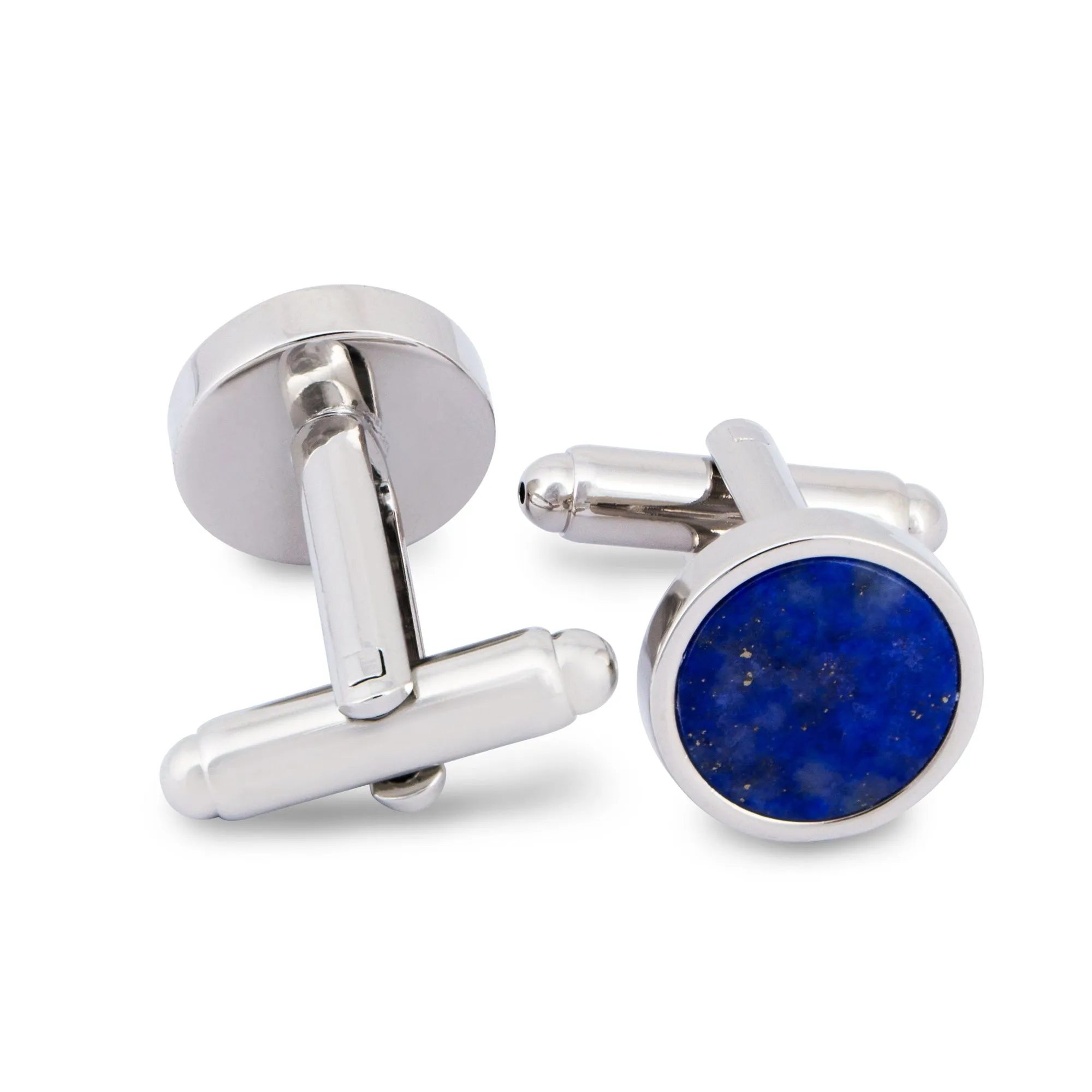 Round Silver Cufflinks with Blue Lapis (Online Exclusive)