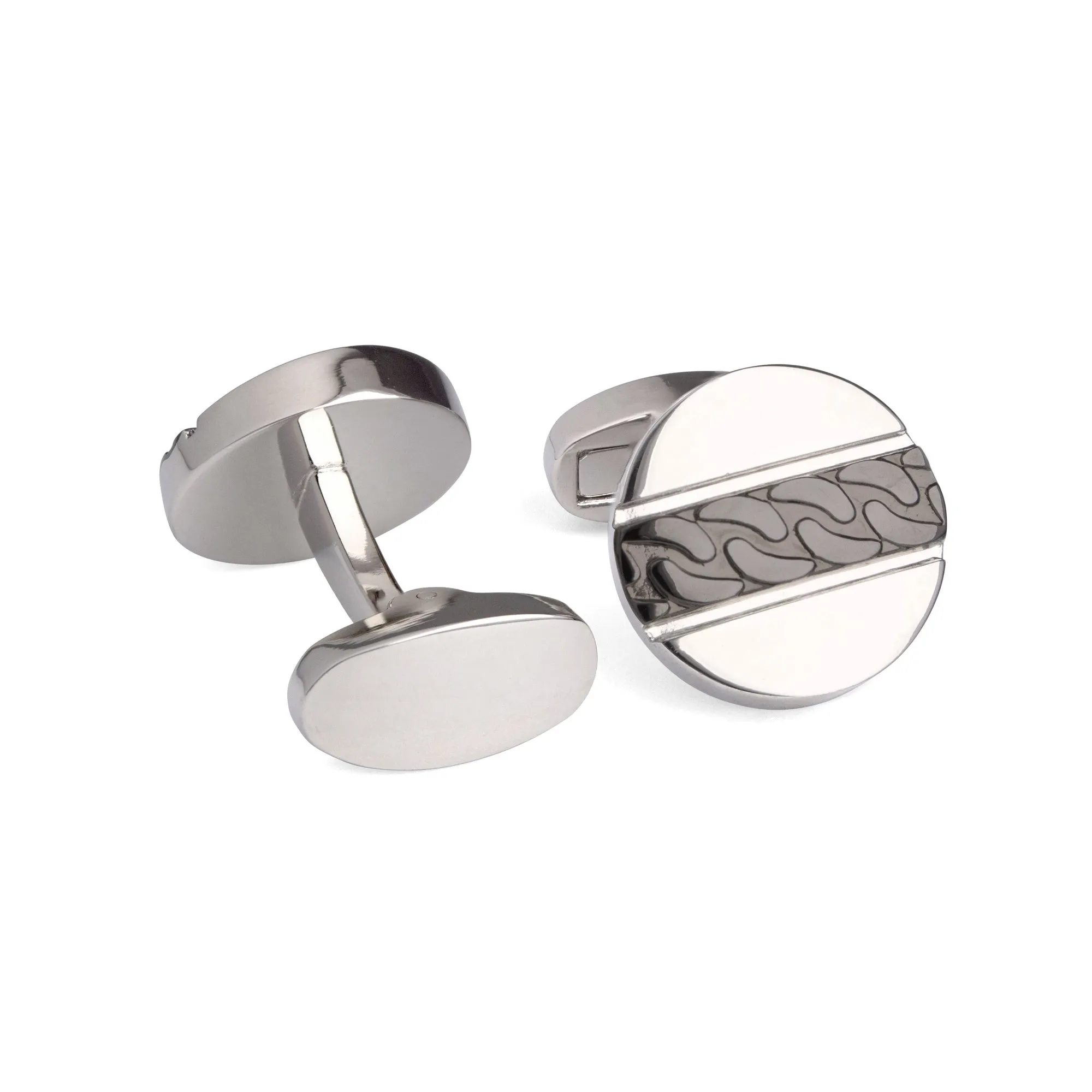 Round Silver with Textured Gunmetal Center Strip
