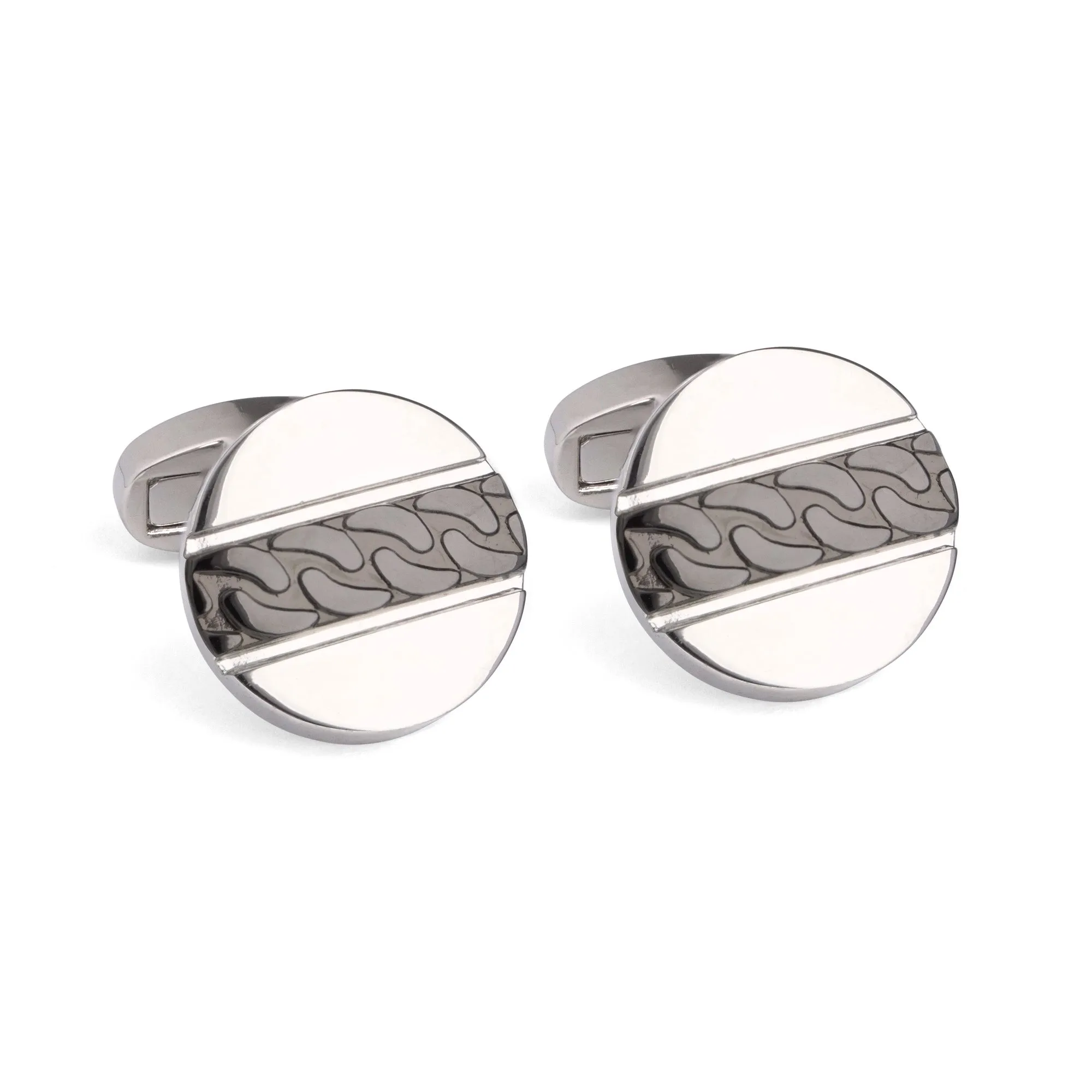 Round Silver with Textured Gunmetal Center Strip