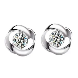 Round Zircon Rotary Silver Studs Earrings for Women