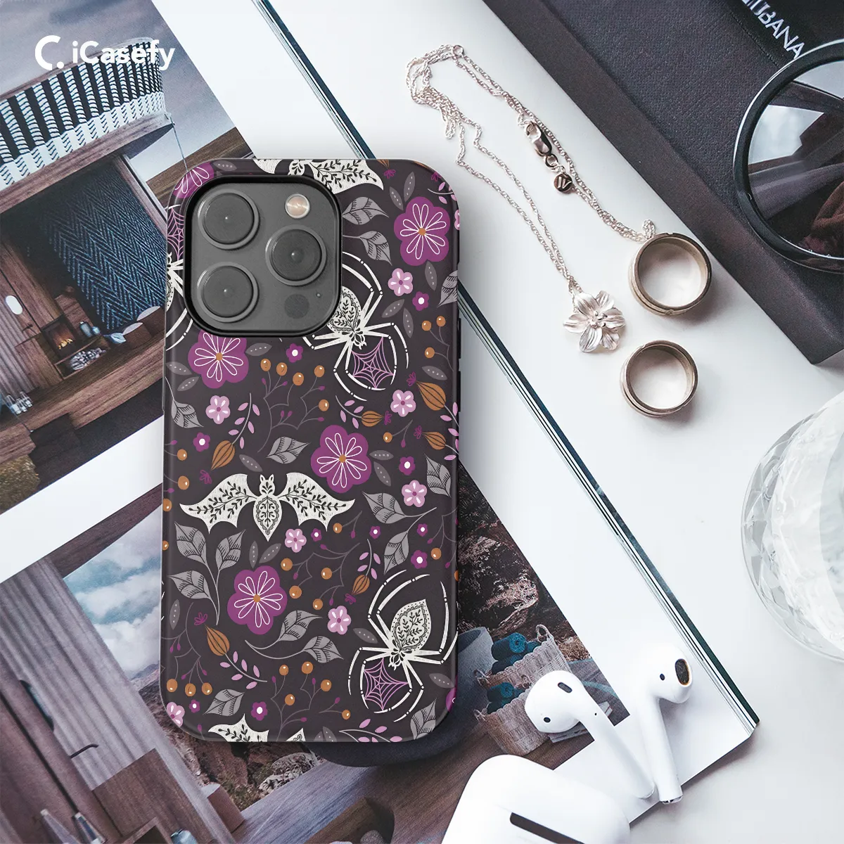 Seamless Floral Spider Web Bat Phone Case iPhone Samsung Cover Pixel 1032