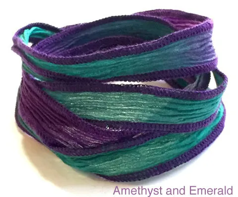 Silk Wrap Bracelet with Sterling Silver 925 Peace or OM Charm