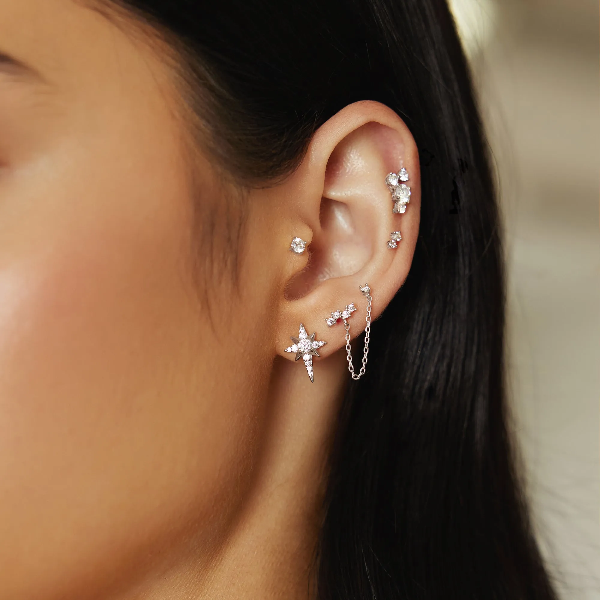 Silver Eight-Pointed Star Stud Earrings