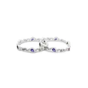 Silver Premium Gem Stone with Leaf Design Bangles for Girls