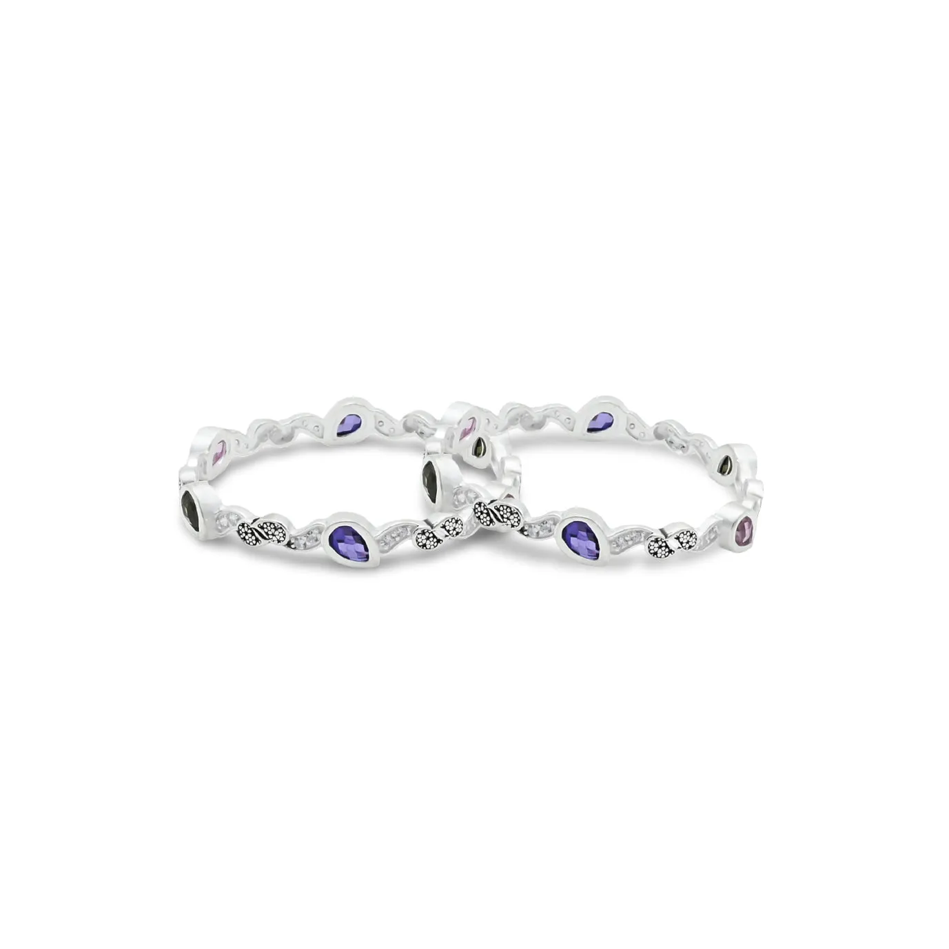 Silver Premium Gem Stone with Leaf Design Bangles for Girls