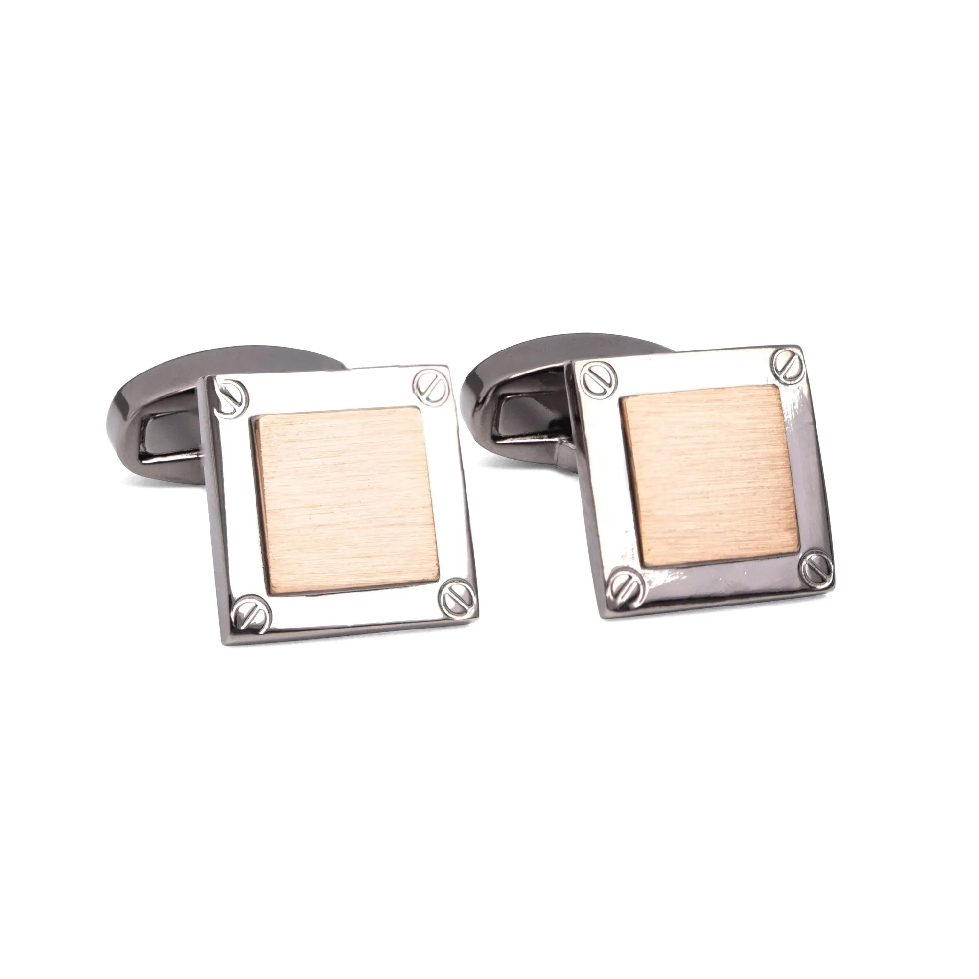 Square Cufflinks with Rose Gold Brushed Center and Screw Detail Cufflinks
