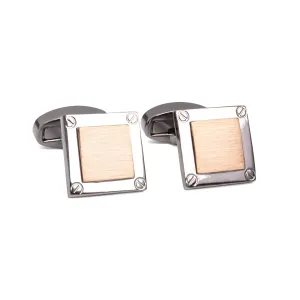 Square Cufflinks with Rose Gold Brushed Center and Screw Detail Cufflinks