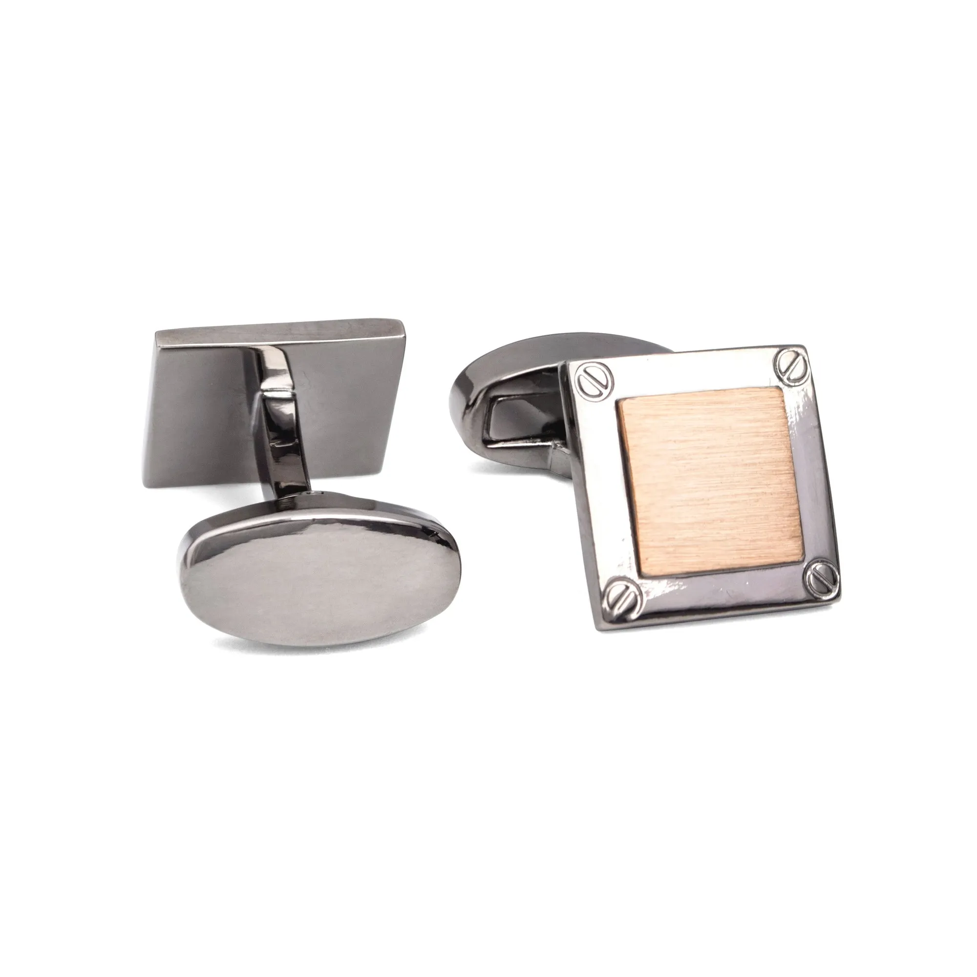 Square Cufflinks with Rose Gold Brushed Center and Screw Detail Cufflinks