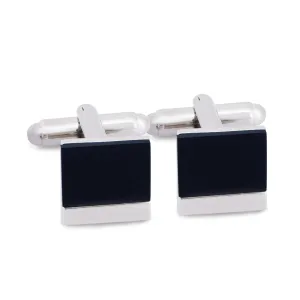 Square Silver Cufflinks with Black Details F