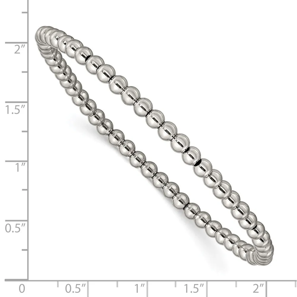 Stainless Steel Polished Beaded Stretch Bracelet