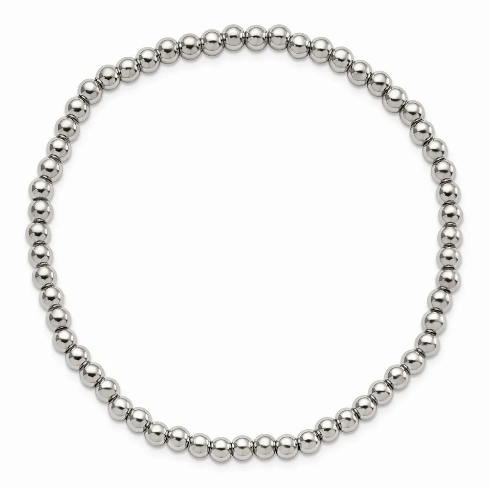 Stainless Steel Polished Beaded Stretch Bracelet