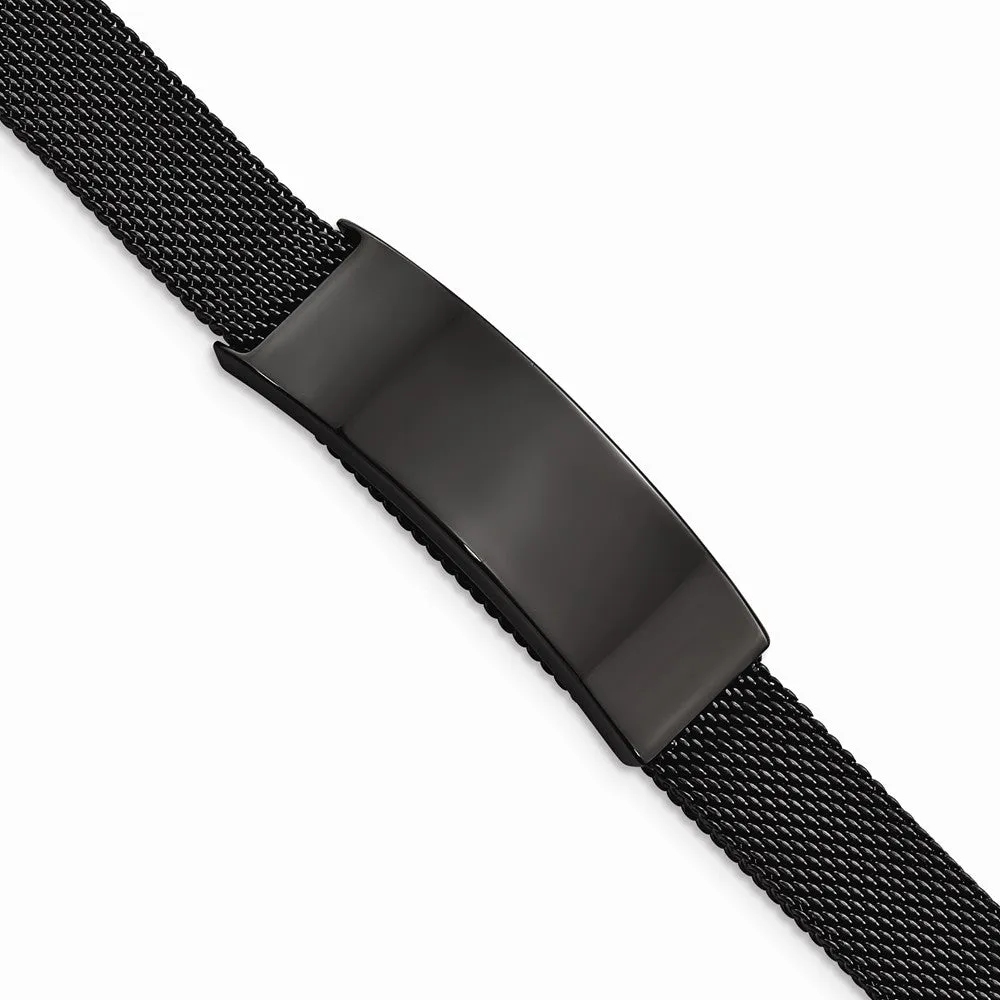 Stainless Steel Polished Black IP-plated Mesh Adjustable ID Bracelet
