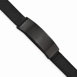 Stainless Steel Polished Black IP-plated Mesh Adjustable ID Bracelet