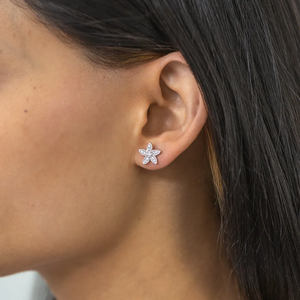 Sterling Silver Zirconia Flower Stud Earrings