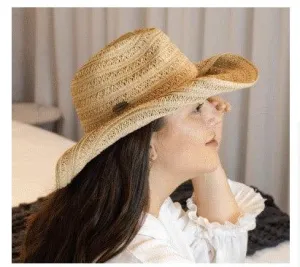 Sundaise SH503 Alenka Cowboy Raffia Soutache Hat Natural