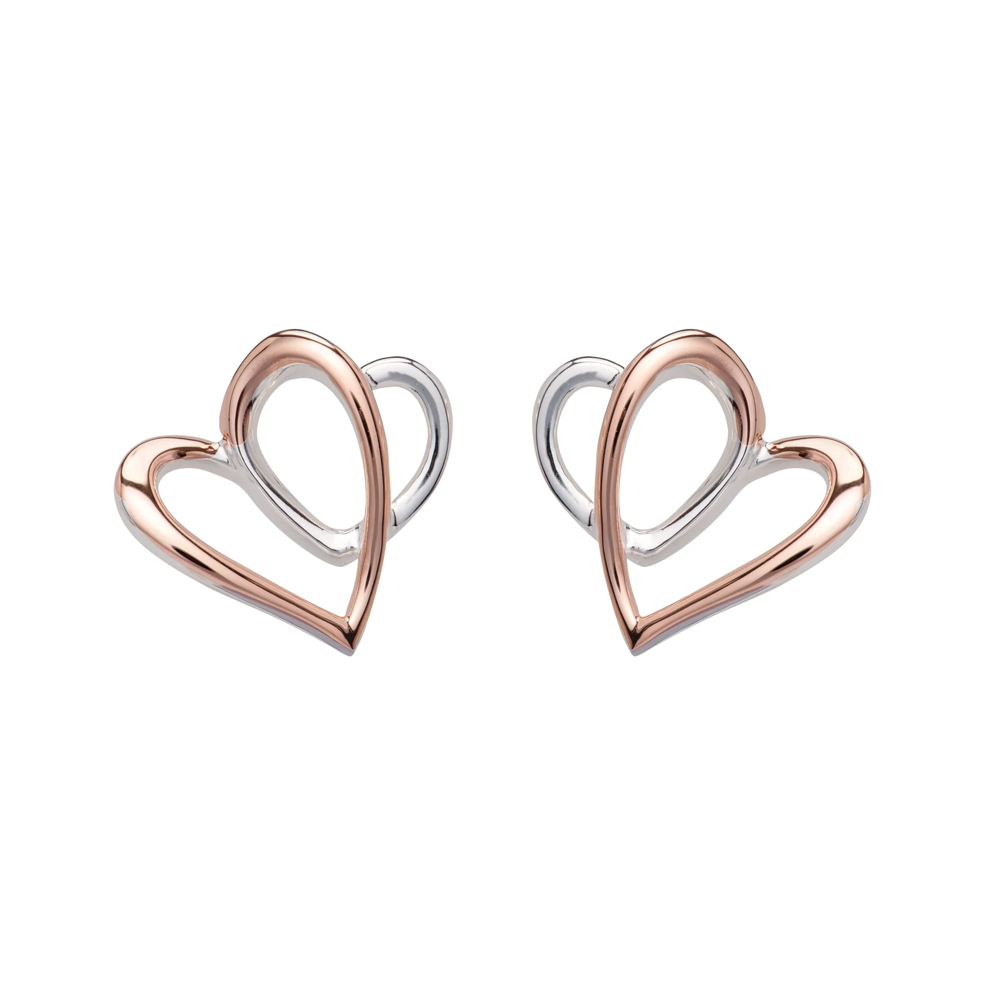 Unique Ladies Two-Tone Double Heart Stud Earrings