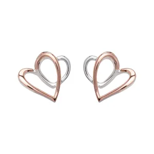 Unique Ladies Two-Tone Double Heart Stud Earrings