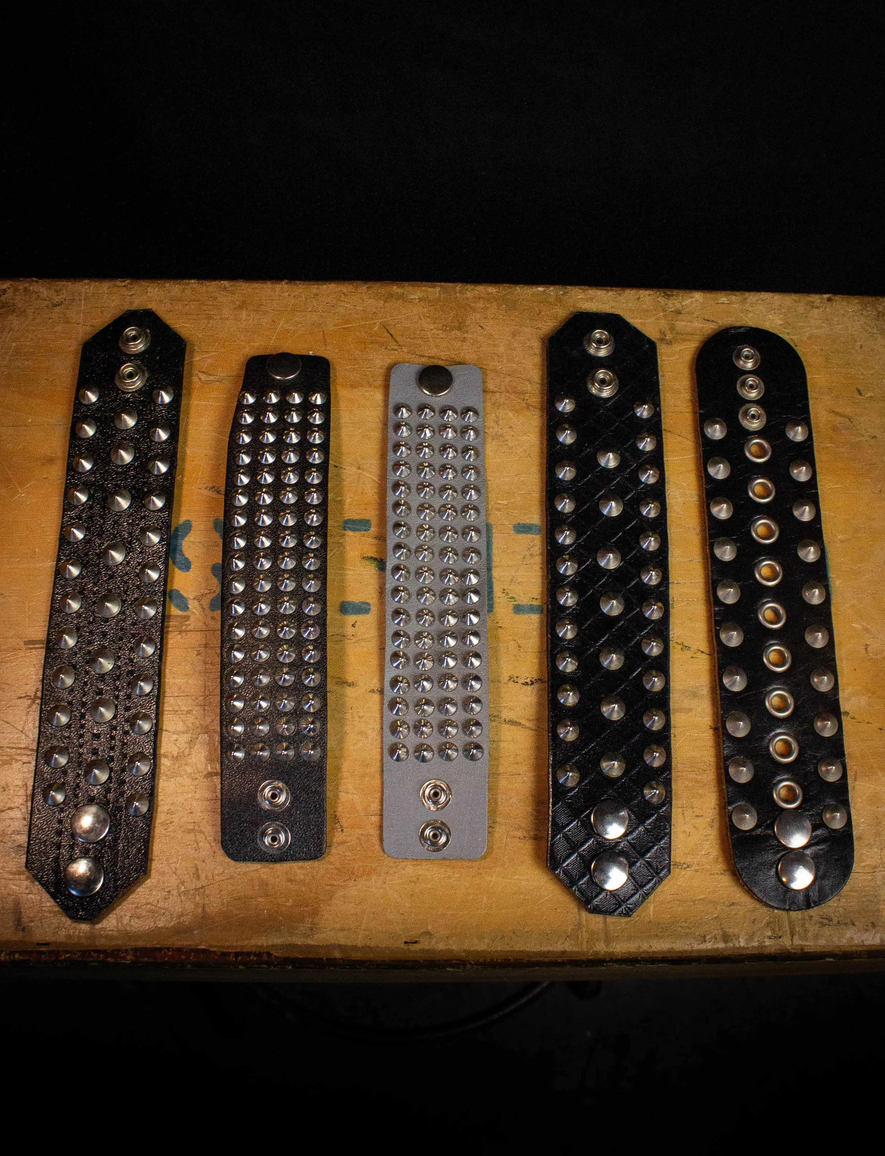 Vintage 80s Punk Rock Heavy Metal Leather Studded Wristband Cuffs