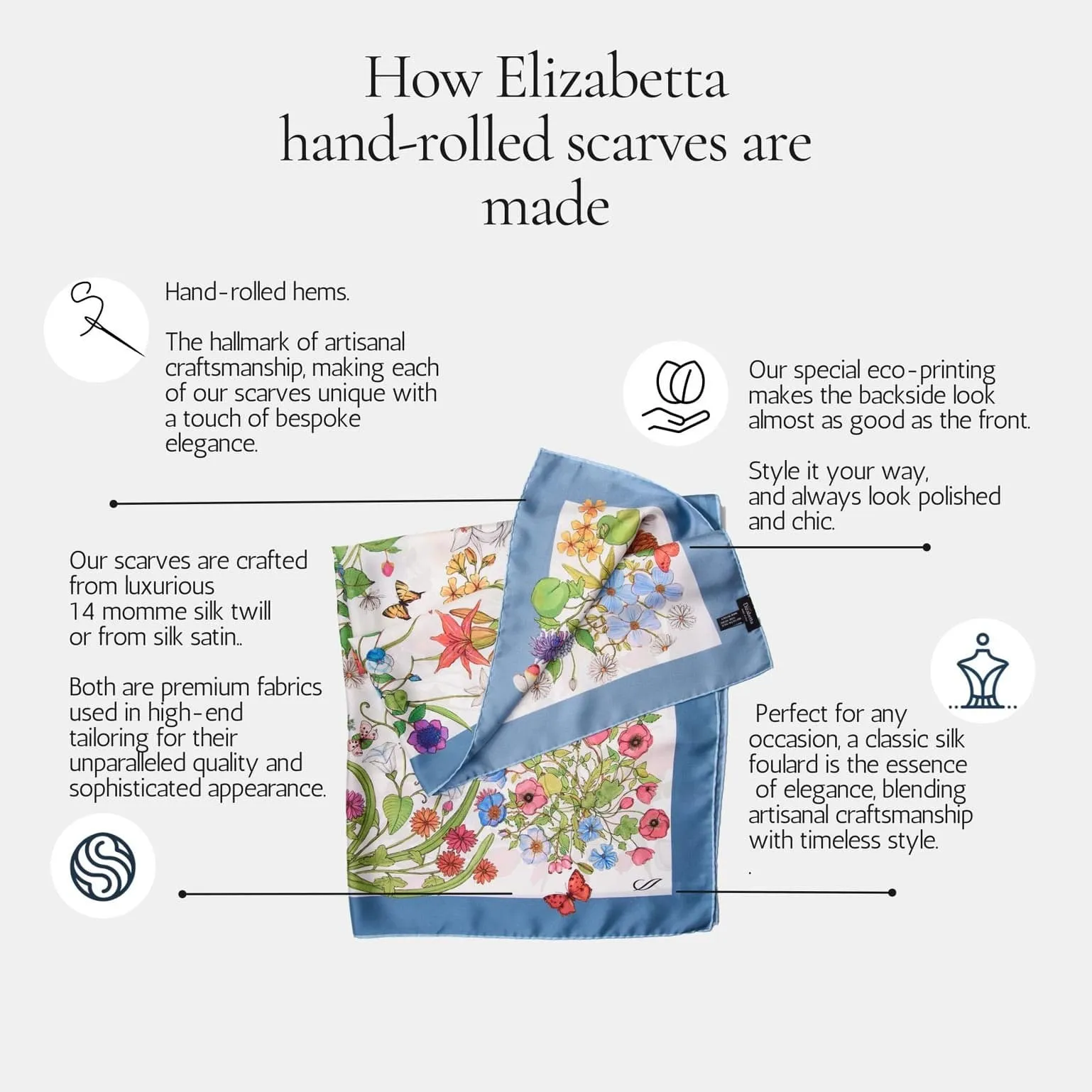 Vittoria - Hand Rolled Silk Foulard - Blue