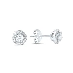 White Gold Over Sterling Silver Ladies Cz Round Halo Stud Earrings
