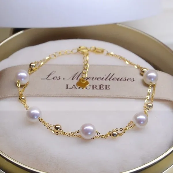 Women's 18K Gold Seawater Pearls Double-Layer Bracelet