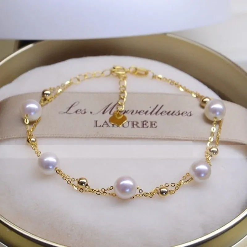 Women's 18K Gold Seawater Pearls Double-Layer Bracelet