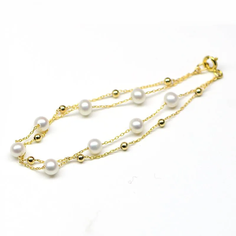 Women's 18K Gold Seawater Pearls Double-Layer Bracelet