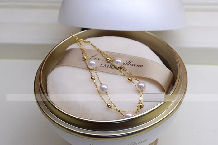 Women's 18K Gold Seawater Pearls Double-Layer Bracelet